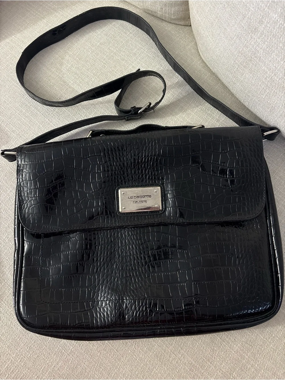 Liz Claiborne Black Croc-Embossed Messenger Bag